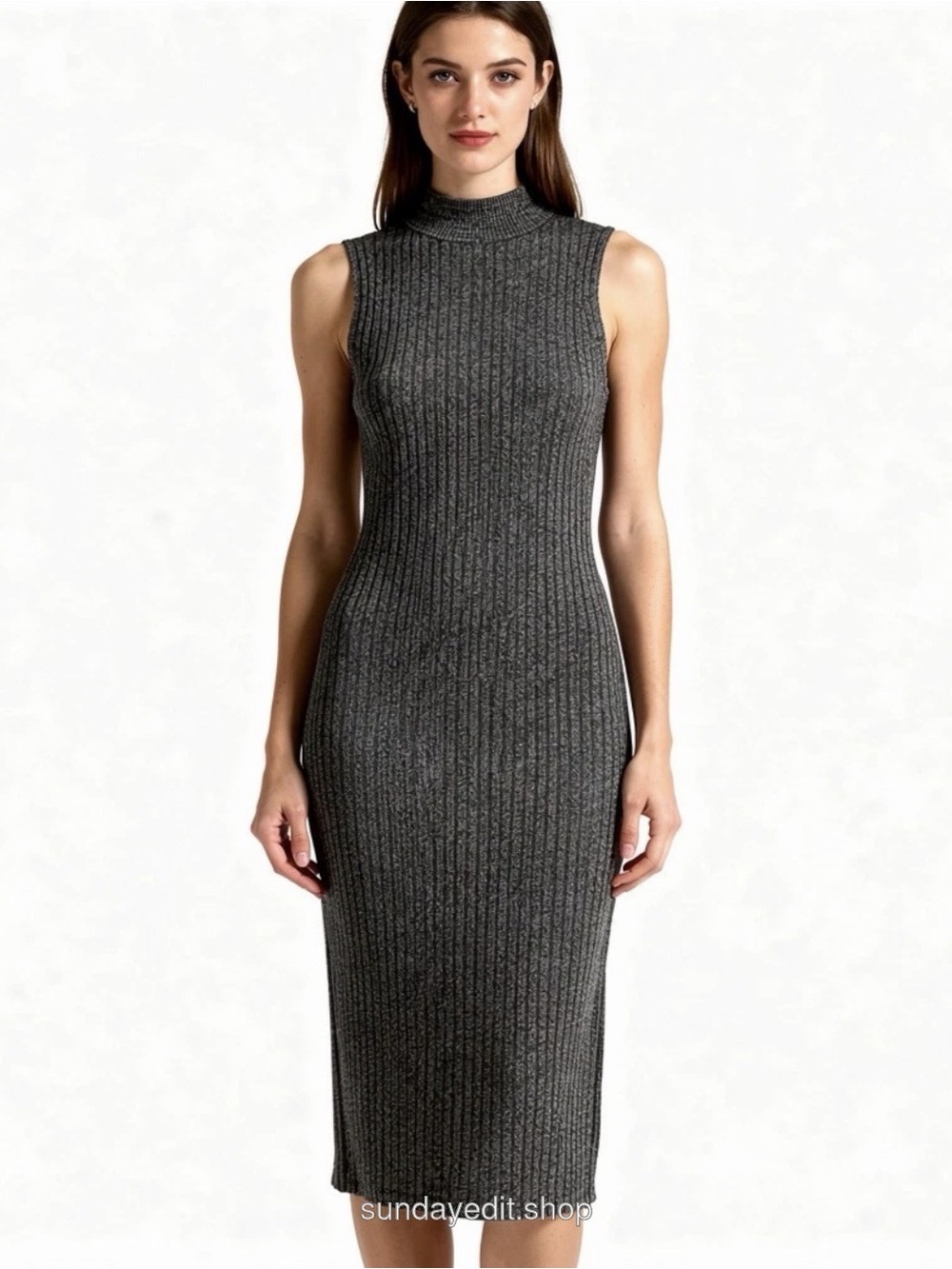 House of Harlow 1960 Charcoal Ribbed Mock Neck Midi Dress | Size XS